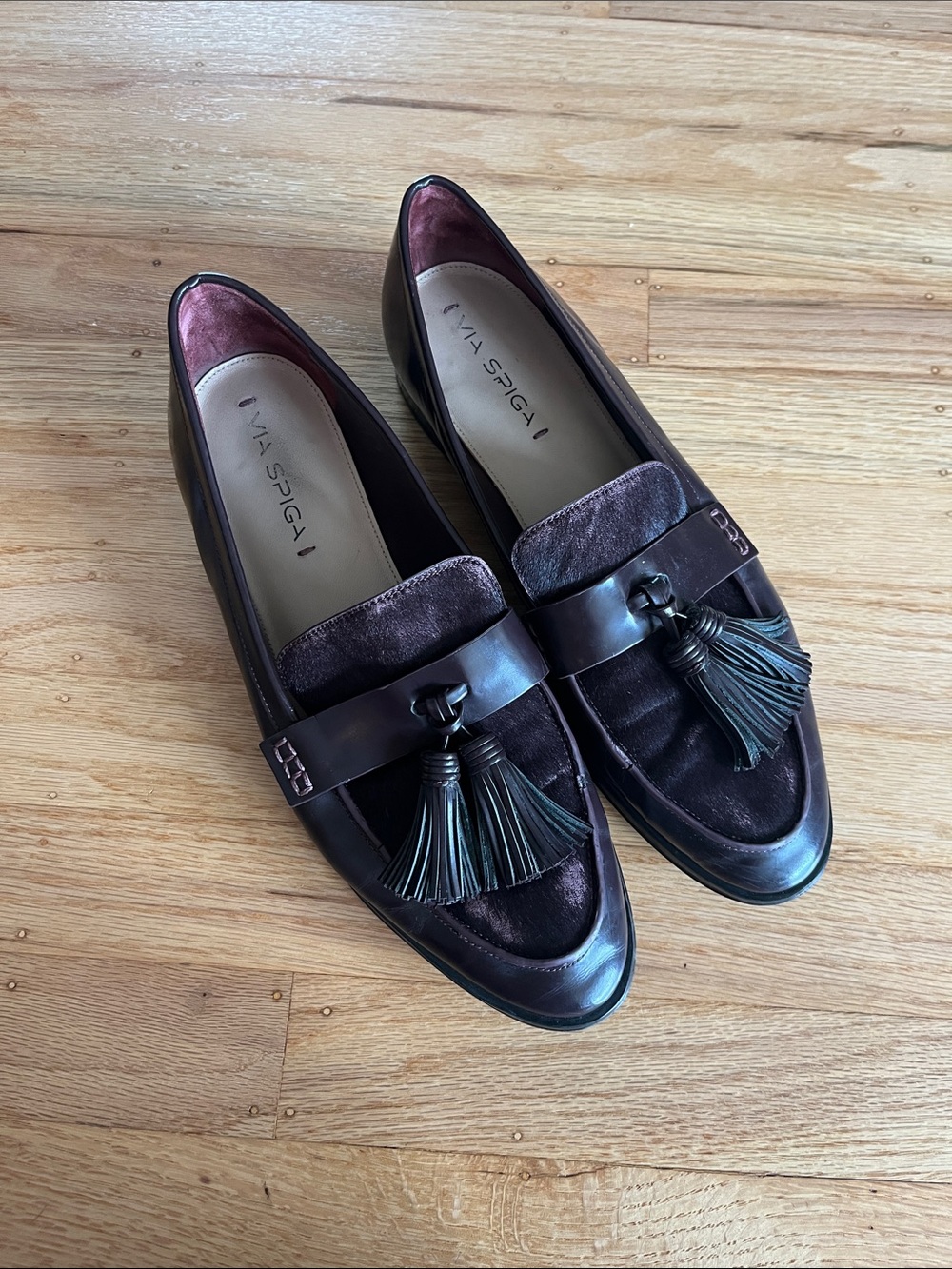 Via Spiga Women's Burgundy Velvet Tassel Loafers